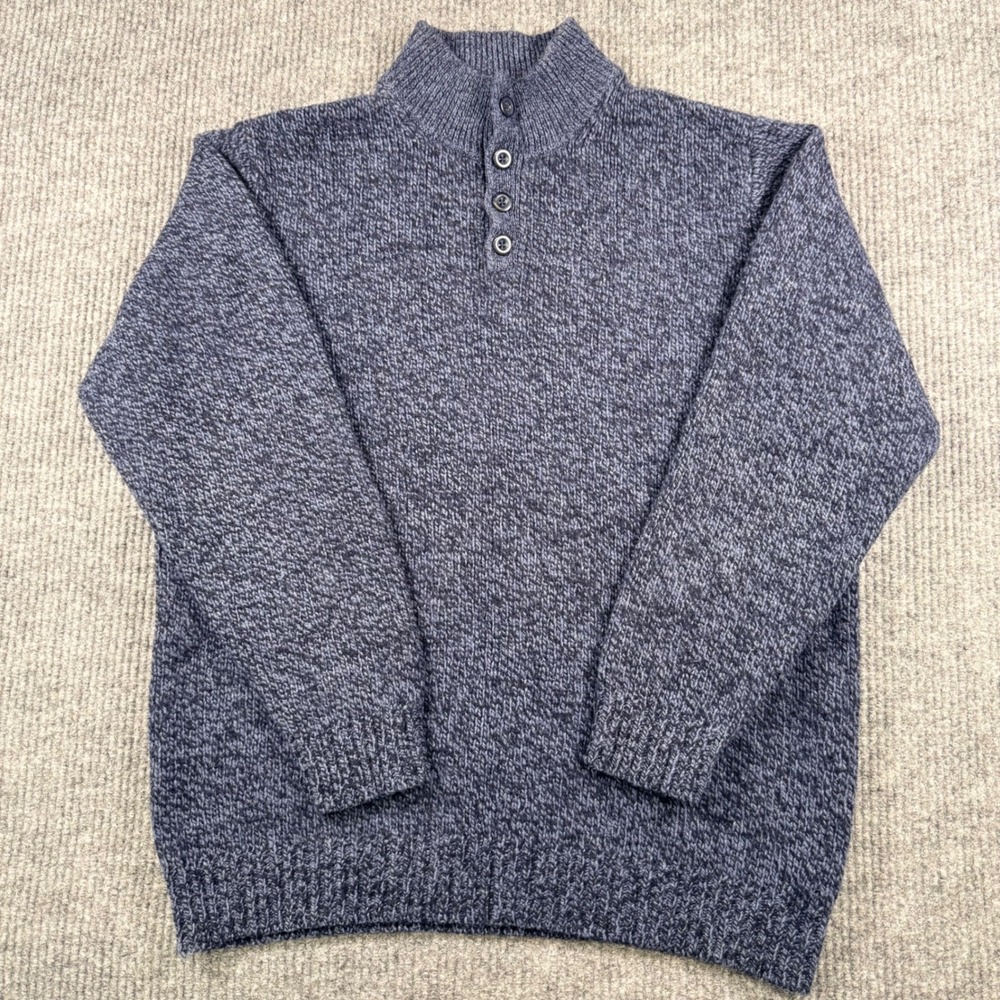 LL Bean Mens XL Tall Lambswool Mock Neck Button Sweater Blue Marl 251615 - Picture 1 of 8